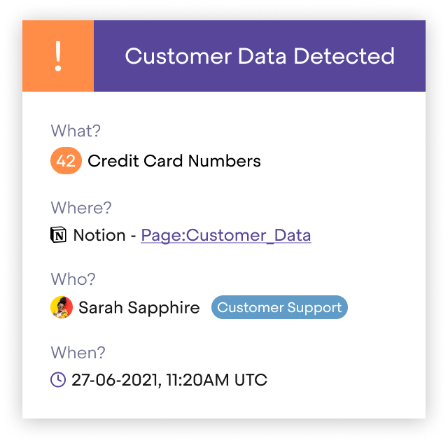 Credit card numbers detected in Notion
