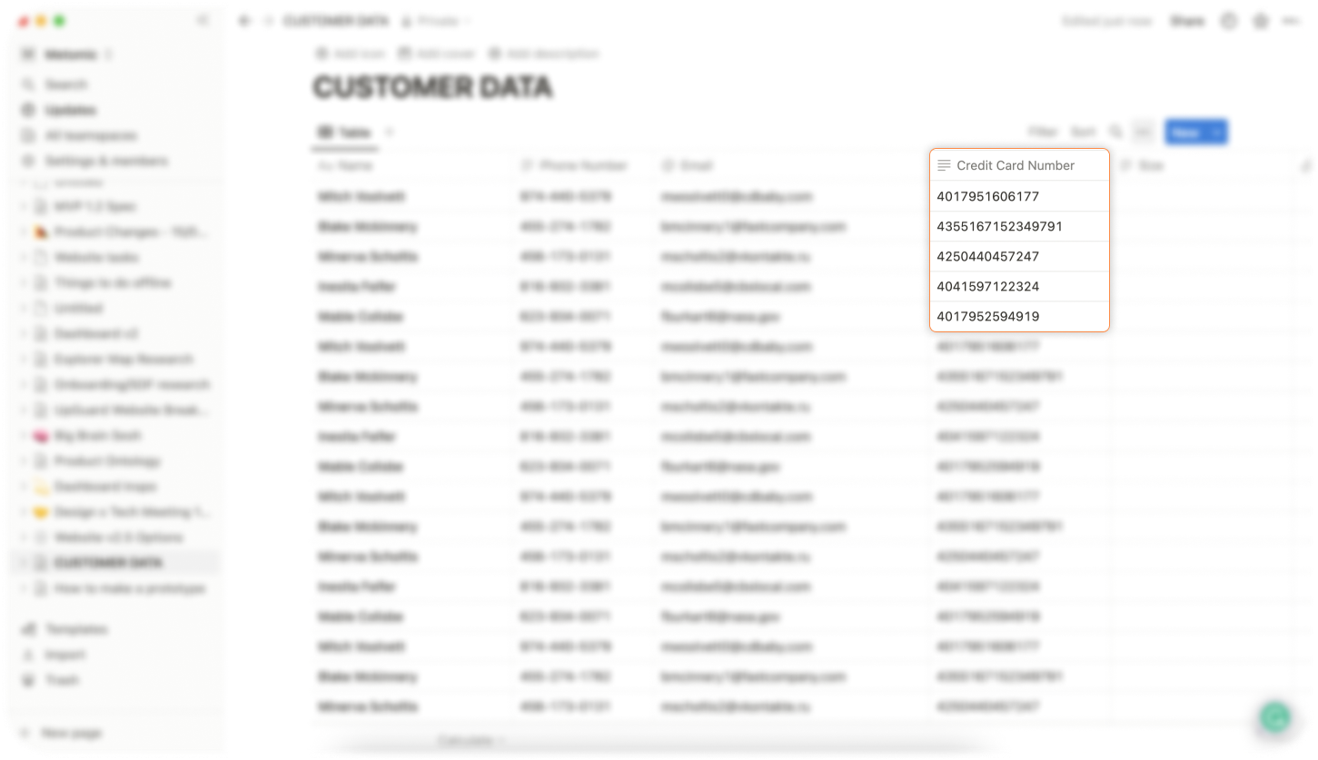 Customer data detected in Notion