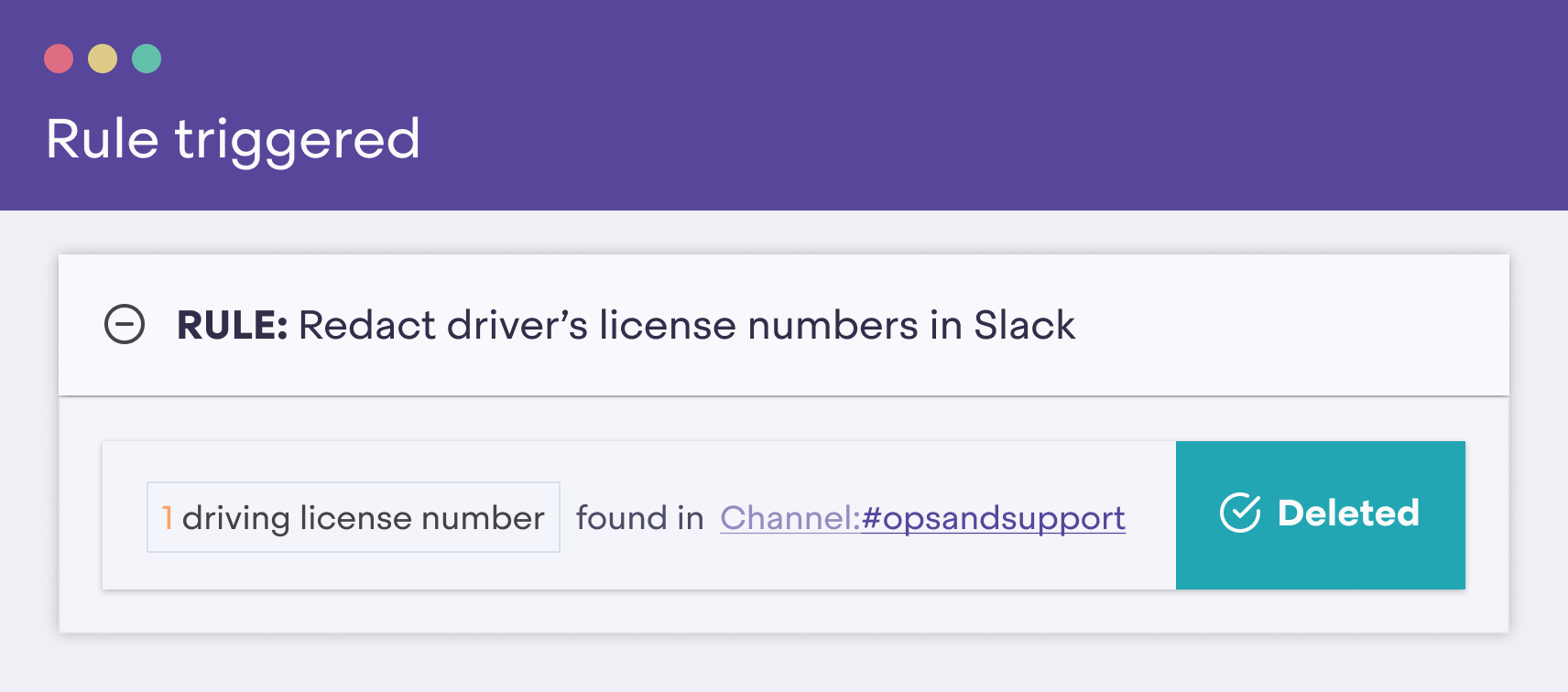 Automatic redaction within Slack set up through rules in Metomic